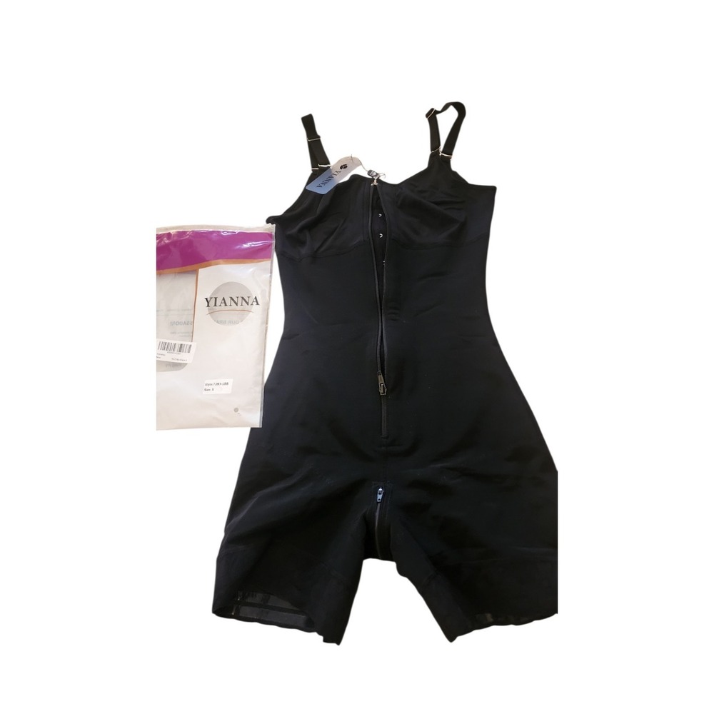 Yianna One Piece Shapewear, Black, Size XS, Adjustable Strap, Zipper Front